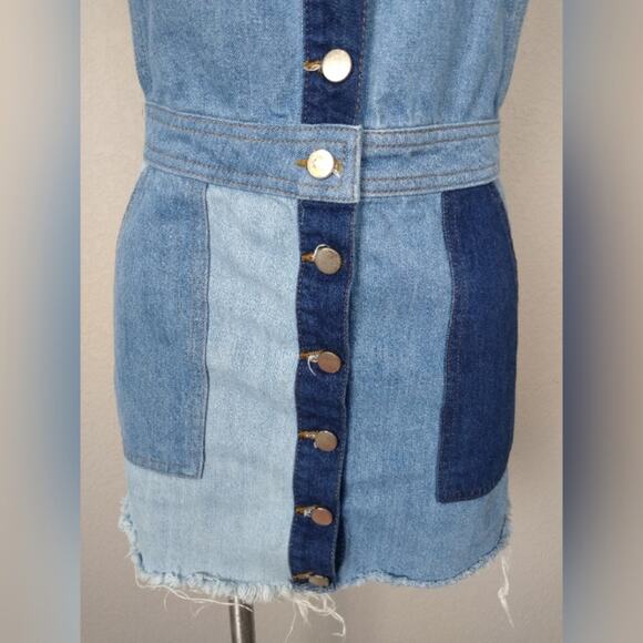 ASOS Denim Patchwork Mini Jumper Overall Dress Size 4 - Picture 8 of 15